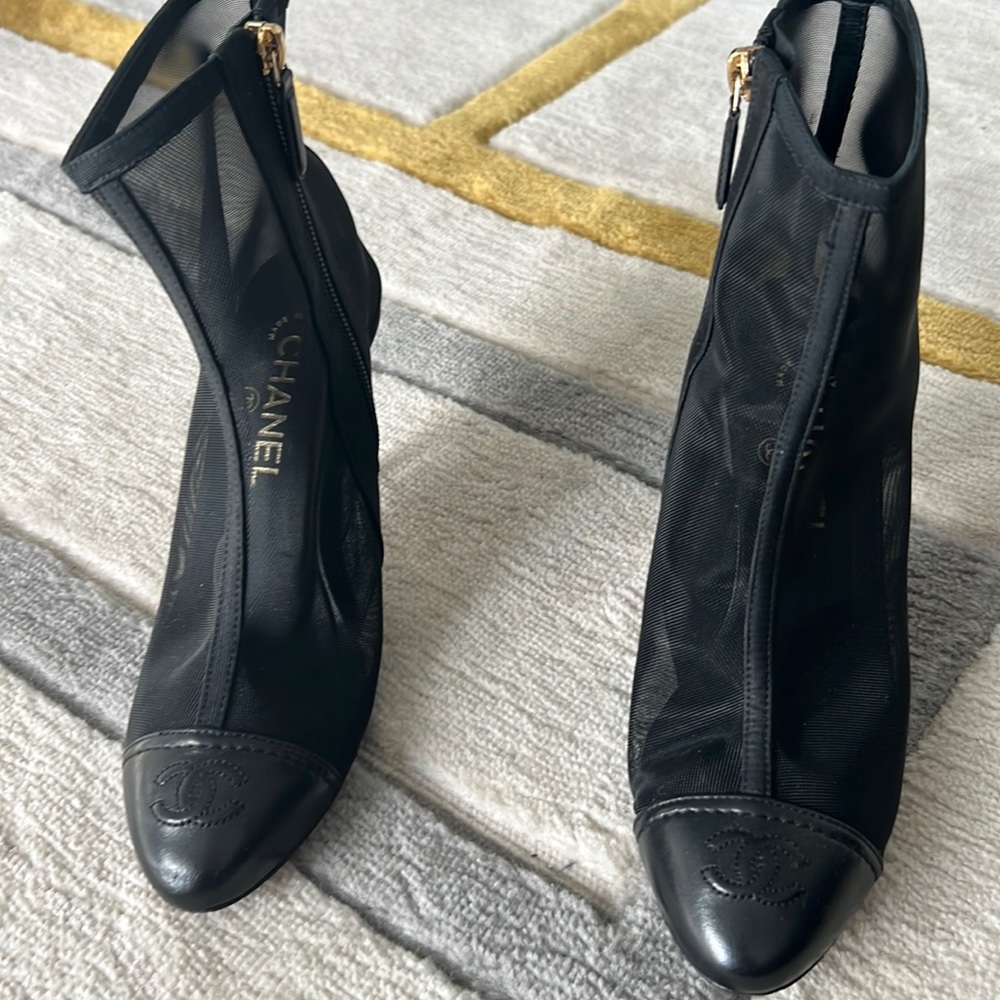 Like New!!!Black ankle Chanel mesh boots..